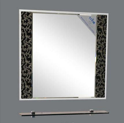 Мишель - 90 Зеркало белое с полочкой (орнамент серебро)