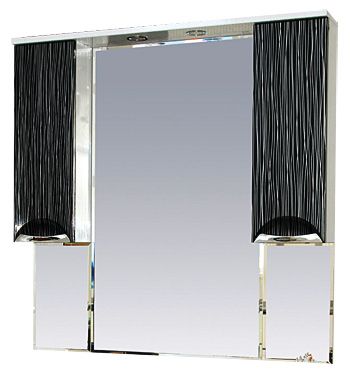Лорд - 105 зеркало-шкаф (свет) (комб.  бело-черная пленка)