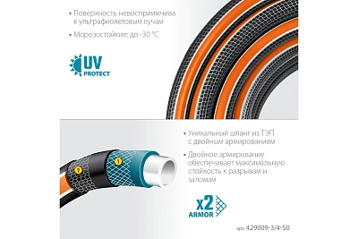 Шланг полив. Grinda ULTRA  6-и слойн., 25атм, двойное армир. PROLine 3/4" - 50 м /бухта (429009-3/4-50)