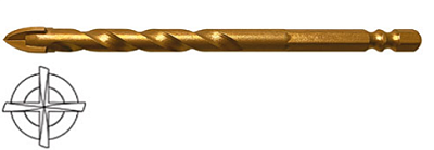 Сверло универсальное 4 режущие кромки, титановое покрытие, U-хвостовик под биту 6х100мм FIT (35165)