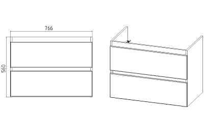 Комплект мебели 80 "Мальта-80" подвесная 2 ящика белый  VIANT (ум.Como-80)