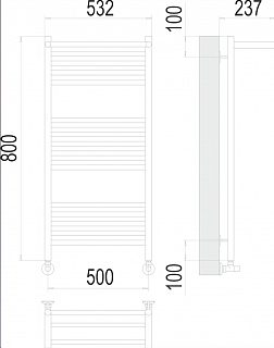 Полотенцесушитель 500х800 П16 "Аврора" (5+6+5) с 1 полкой + уголки+эксцентрики+отражатели TERMINUS 