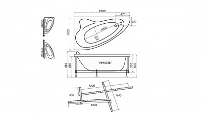 Ванна акриловая Николь,160х100 правая с фронтальным экраном  TRITON