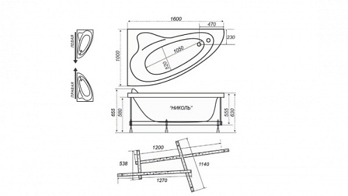 Ванна акриловая Николь,160х100 правая с фронтальным экраном  TRITON