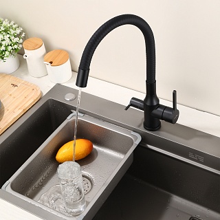 Смеситель д/кухни "AISAI" (AIS-1024BL) нерж, черный под фильтр с гибким изливом  TOKITO (фитинг под фильтр выписывать дополнительно арт.46553)