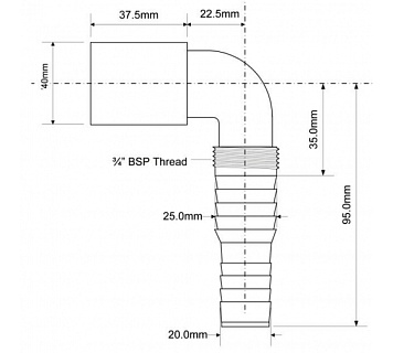 Адаптер для подкл.слива быт/техники угловой D 40 мм (9.0022)