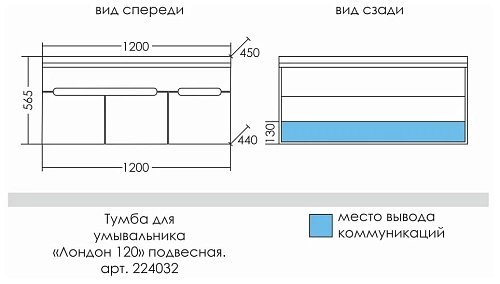 Комплект мебели 120 "Лондон-120" белая 1 яшик, 2 двери подвесная СанТа  (ум.Сириус-120)