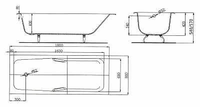 Ванна чугунная эм. 1,8х0,8х0,42 MARONI GIORDANO + комплект ножек + ручки