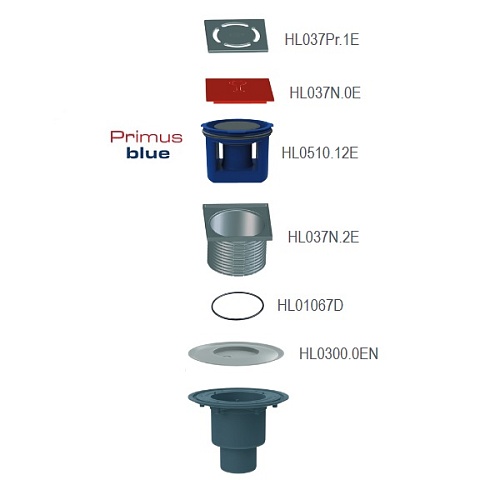 HL 310Prblue Трап сухим сифоном "Primus blue" (вертикальный выпуск) DN50/75/110 