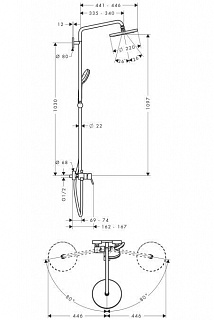 Croma 220 Showerpipe с однорычажным смесителем, поворотный держатель 400 мм, ½’  27222000