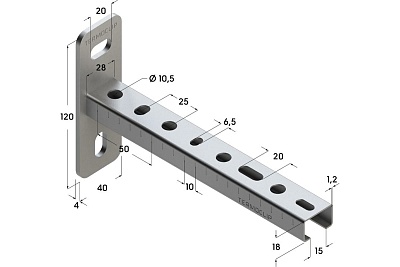 Консоль монтажая TCA 28*18*1,2  300мм (20/10шт/кор) (09104002)