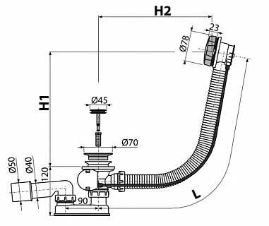 Обвязка для ванны автомат  AG210125160 / A55К-RU-01 60см  Alcaplast