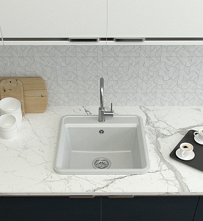 Мойка гранит FOSTO FG Калипсо 51х51 (искристый черный 405)  кварц с сифоном