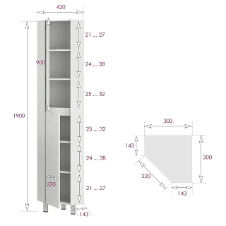 Пенал напольный угловой "Айленд" 30см белый Onika