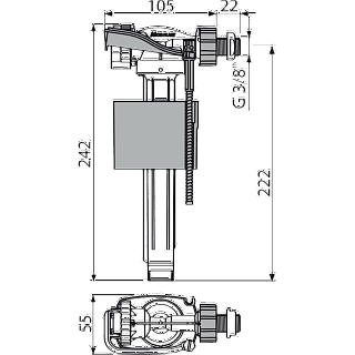 Клапан шар д/унит./инсталиции боковая подводка металл.рез. А160P-3/8 (Чехия) ALCAPLAST