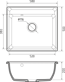 Мойка комп. GRANFEST VERTEX GF-V-580 (580х500) черный  с сифоном