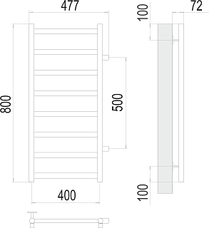 Полотенцесушитель 400х800 П8 Б/П м/о 500 "Аврора" белый матовый (RAL9003) TERMINUS 