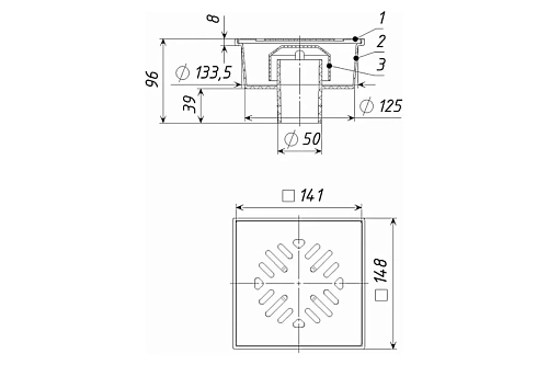 Трап ТП-102Р Ду50 верт. решетка сталь, гидро, сухой, механ затвор. 1.5 т.