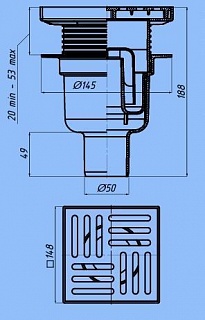 Трап верт Ду-50 регулируемый с решеткой из пластика 15*15 Ани ТА5710  (12)