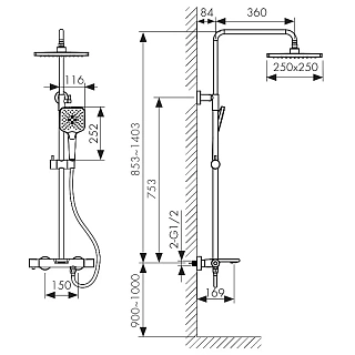 Душ. система KAISER Serio с термостатом воронёная сталь (05382-15)