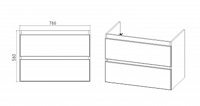 Комплект мебели 80 "Мальта-80" подвесная 2 ящика белый/дуб VIANT (ум.Como-80)