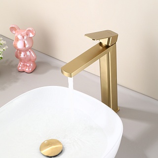 Смеситель д/умывальника "AOMORI" (AOM-1012BG) нерж, высокий, браш.золотоTOKITO