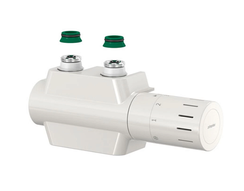 Узел нижнего подключения VARIODESIGN прям./угл., 3/4x3/4", c конус.вст. 3/4х1/2", с термоголовкой и декор. накладкой, цвет белый (F12160) Simplex