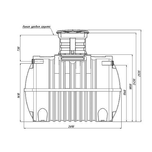 Емкость подземная Rostok G 5600 с горловиной 600 мм с входом 110 (ВхШхД 2535х1810х2690мм)