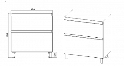 Комплект мебели 80 "Мальта-80" 2 ящика напольный белый/дуб VIANT (ум.Como-80)
