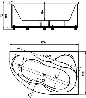 Ванна акриловая Вега 170х105 правая