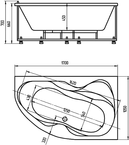 Ванна акриловая Вега 170х105 правая