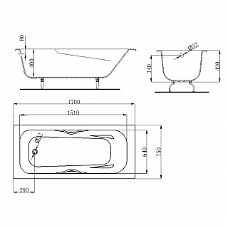 Ванна чугунная эм. 1,5х0,75 MARONI COLOMBO + комплект ножек 