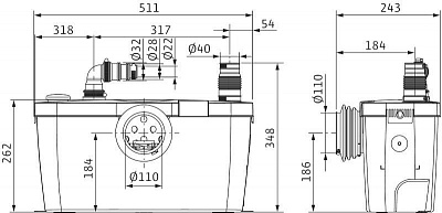 Установка фекальная HiSewlift 3-15 (4191675) 1 унитаз + 1 умывальник (35 °C) 