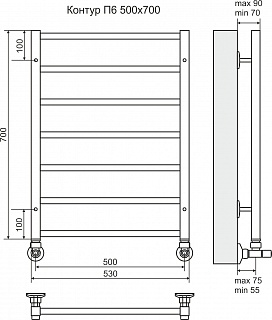 Полотенцесушитель 500х700 П6 "Контур" TERMINUS СНЯТ С ПРОИЗВОДСТВА