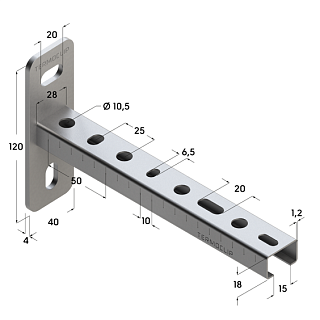 Консоль монтажая TCA 28*18*1,2  200мм (30/10шт/кор) (09104001)