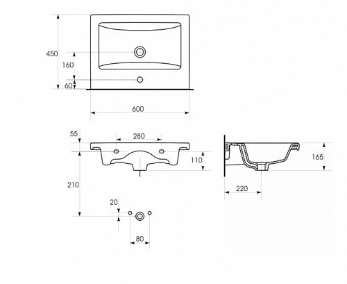Умывальник Cersanit COMO-60 мебельный 