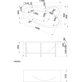 Ванна акриловая 1Marka "GRACIA" 170х100 правая (каркас+фр.экран) 