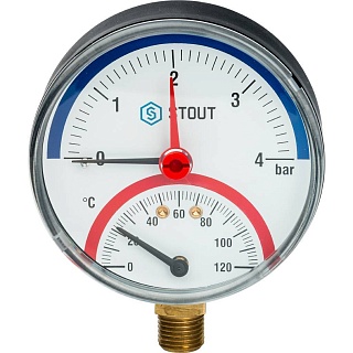 Термоманометр 0...10 bar 0...120' C с автомат.запорн. клапаном Dn 80 1/2" (SIM-0006-801015) радиальный